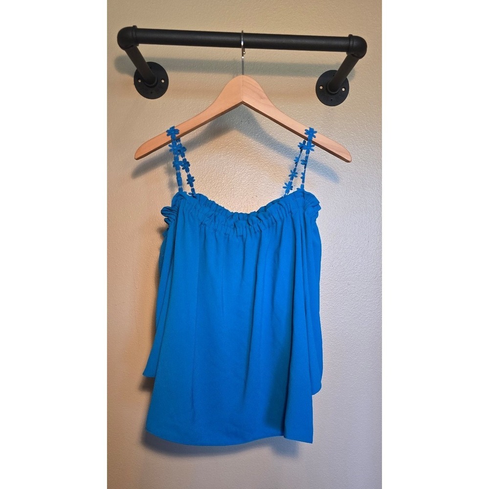 Trina Turk NWT promenade blue strappy oversized sleeve top size XS